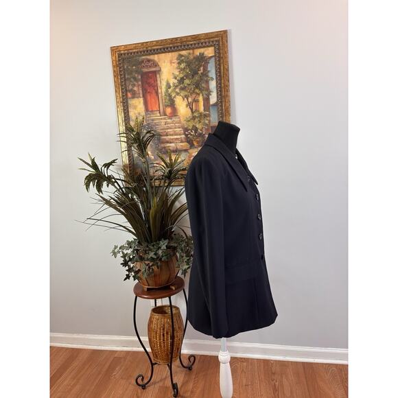 Le Suit Women Jacket 6 Mob Wife 5 Buttons Front Navy Blue Office Siren Lined - Picture 3 of 9